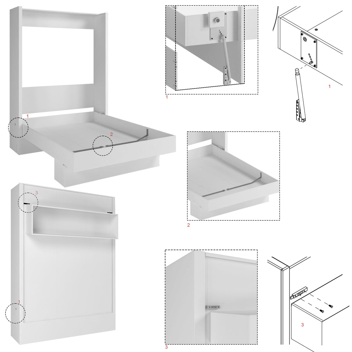 Easy-Lift Queen Murphy Wall Bed in Grey with Shelf