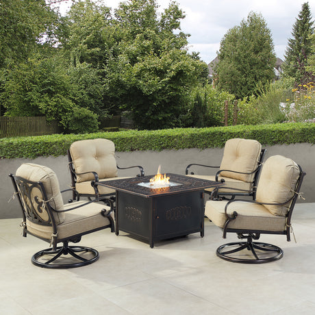 Black Aluminum Fire Table Set with Four Club Chairs - Sharicks