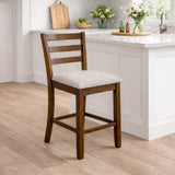 Modern Counter Height Bar Stools, Set of 2, Dirty Oak Finish with Greige Polyester Upholstered Seats Solid Rubberwood