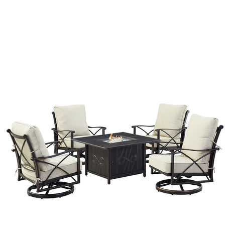 Black Aluminum Fire Table Set with Four Club Chairs - Sharicks