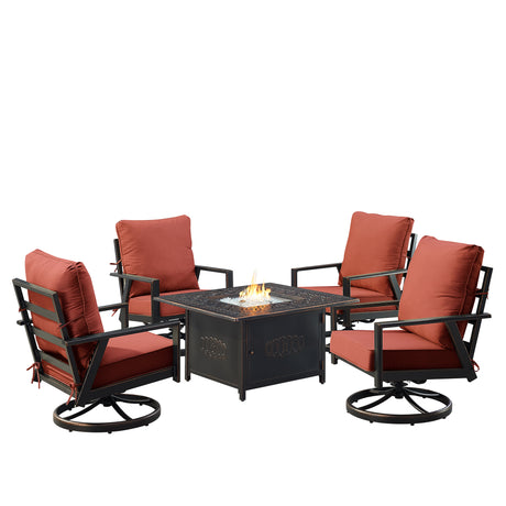 Black Aluminum Fire Table Set with Four Club Chairs - Sharicks