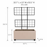 Smooth Rectangular Polystone Planter with Steel Trellis and Wheels, Sand