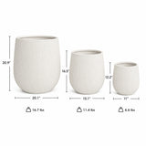 Set of 3 Fluted Round Polystone Indoor/Outdoor Planters, White