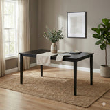 Modern 7-Piece 59 Inch Rectangular Dining Set, Black Finish with Black PU Leather Upholstered Chairs, Solid Rubberwood