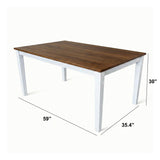 Traditional 6-Piece 59 Inch Rectangular Dining Set with Bench, Dirty Oak/White Finish, Solid Rubberwood