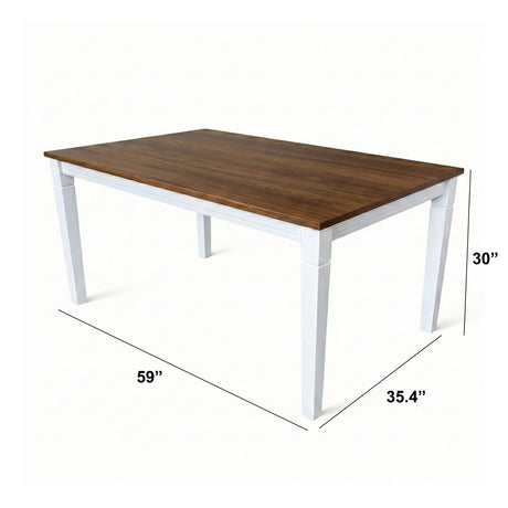 Traditional 6-Piece 59 Inch Rectangular Dining Set with Bench, Dirty Oak/White Finish, Solid Rubberwood