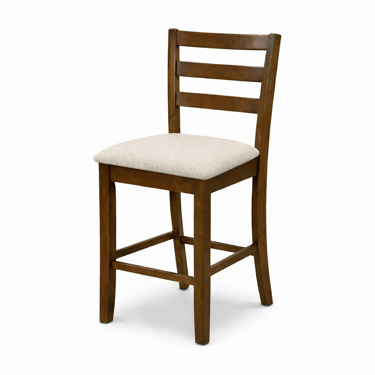 Modern Counter Height Bar Stools, Set of 2, Dirty Oak Finish with Greige Polyester Upholstered Seats Solid Rubberwood