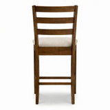 Modern Counter Height Bar Stools, Set of 2, Dirty Oak Finish with Greige Polyester Upholstered Seats Solid Rubberwood
