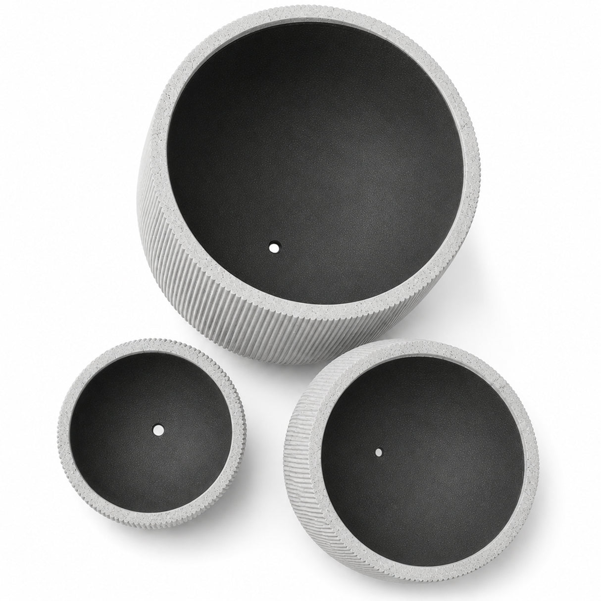 Set of 3 Fluted Round Polystone Indoor/Outdoor Planters, Gray