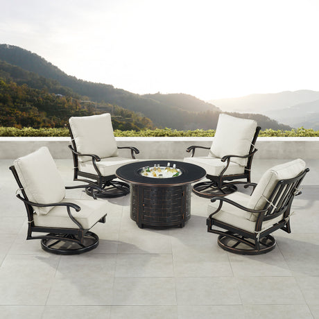 Black Aluminum Fire Table Set with Four Club Chairs - Sharicks