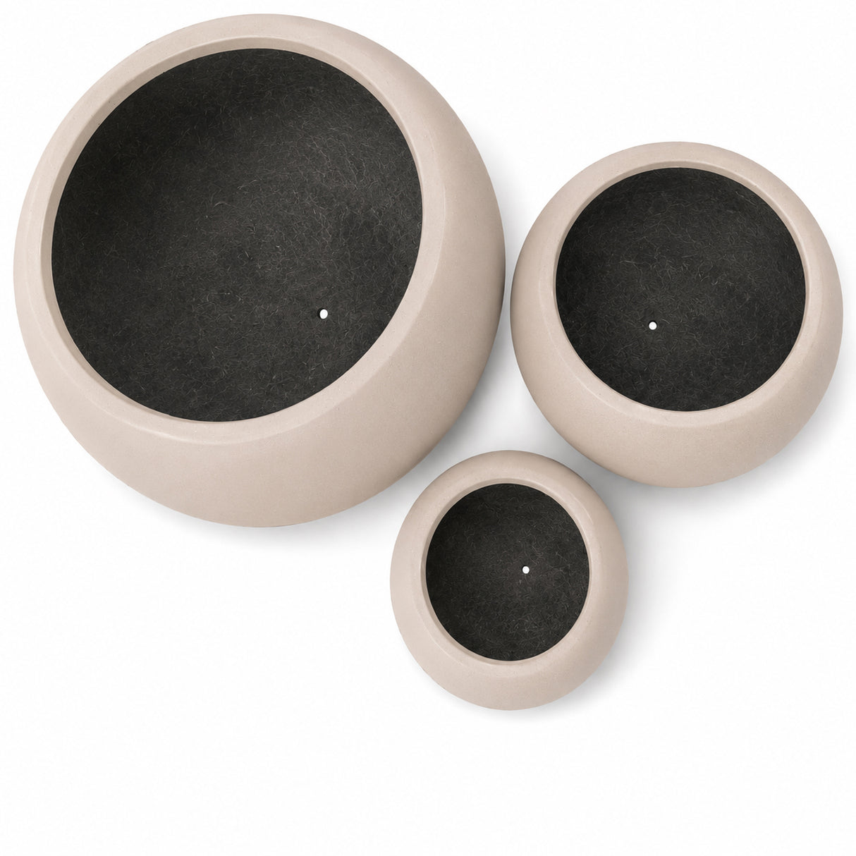 Set of 3 Smooth Round Polystone Indoor/Outdoor Planters, Sand