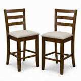 Modern Counter Height Bar Stools, Set of 2, Dirty Oak Finish with Greige Polyester Upholstered Seats Solid Rubberwood
