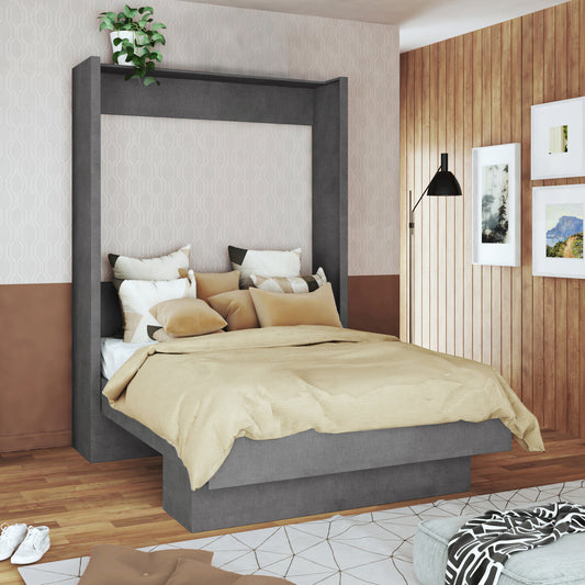 Easy-Lift Queen Murphy Wall Bed in Dark Grey with Shelf
