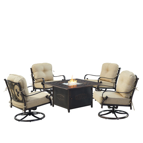 Black Aluminum Fire Table Set with Four Club Chairs - Sharicks