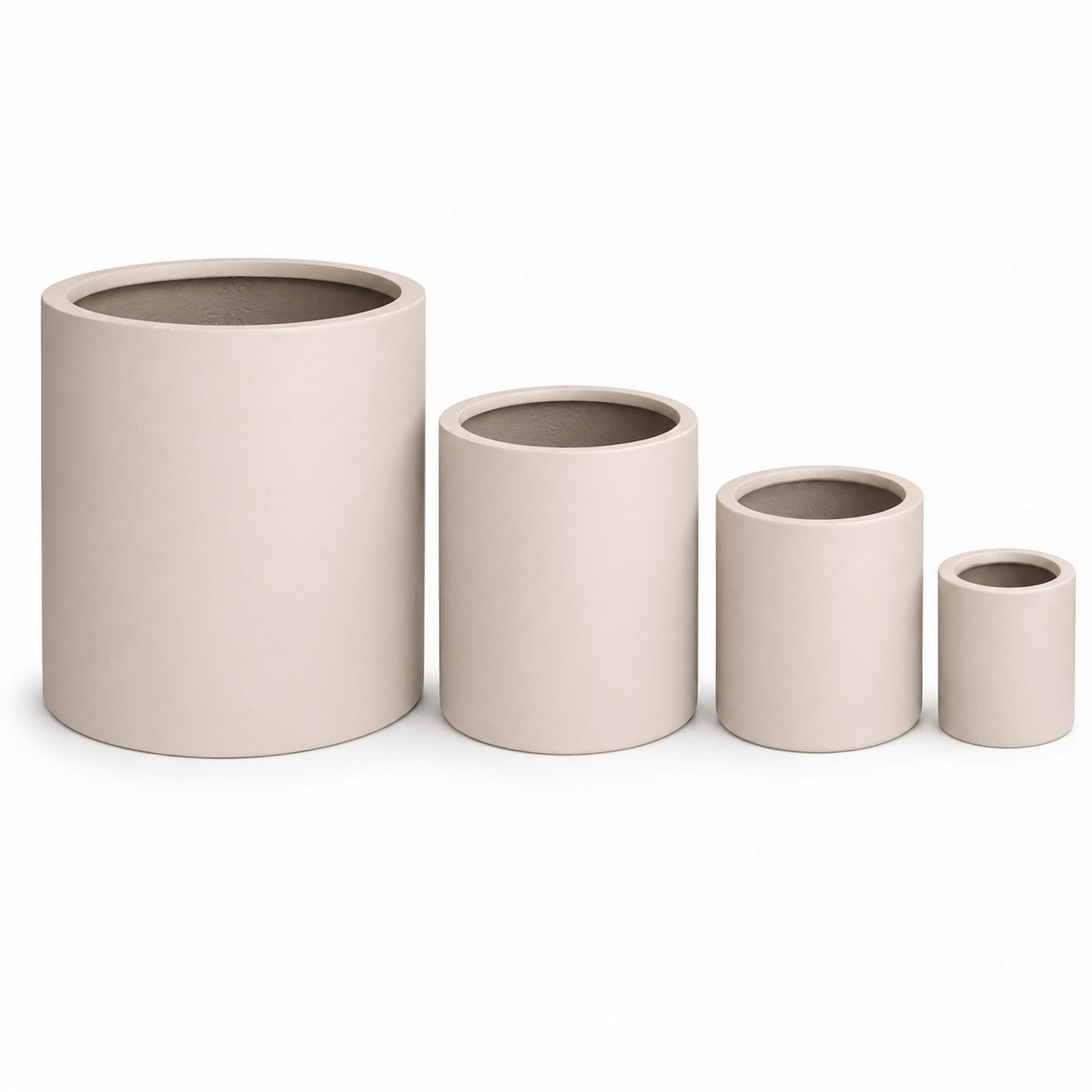 Set of 4 Round Cylinder Polystone Indoor/Outdoor Planters, Sand