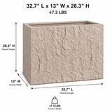 Rock Texture Rectangular Polystone Planter Box, Sand