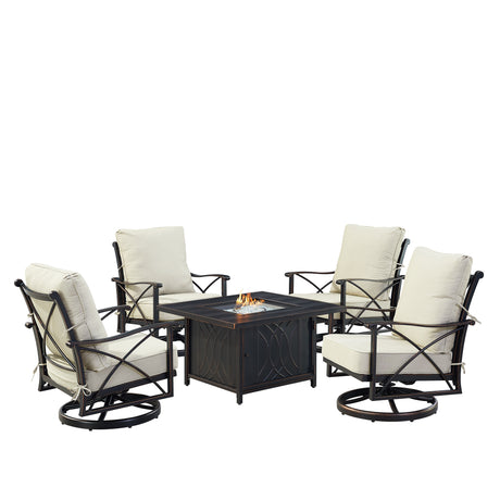 Black Aluminum Fire Table Set with Four Club Chairs - Sharicks