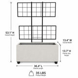 Wide Smooth Polystone Rectangular Planter with Steel Trellis and Wheels, White