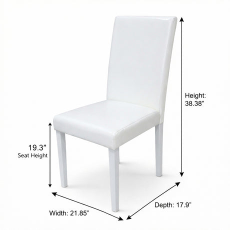 Modern Dining Chairs, Set of 2, White Finish with White PU Leather Upholstered Seats Solid Rubberwood