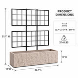 Rock Texture Rectangular Polystone Planter with Steel Trellis, Sand