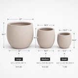 Set of 3 Round Polystone Indoor/Outdoor Planters, Sand