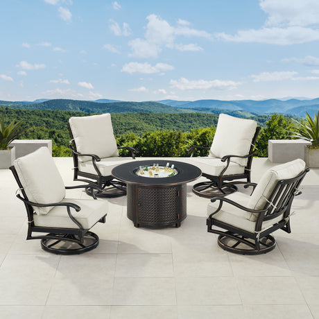 Black Aluminum Fire Table Set with Four Club Chairs - Sharicks