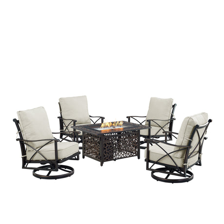 Black Aluminum Fire Table Set with Four Club Chairs - Sharicks