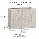 Rock Texture Rectangular Polystone Planter Box, White