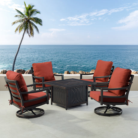 Black Aluminum Fire Table Set with Four Club Chairs - Sharicks