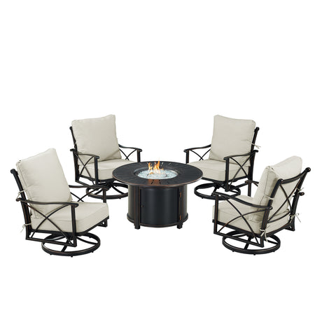 Black Aluminum Fire Table Set with Four Club Chairs - Sharicks