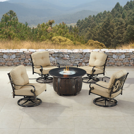 Black Aluminum Fire Table Set with Four Club Chairs - Sharicks