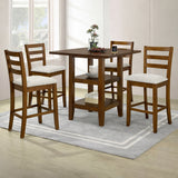 Modern 5-Piece 41.3 Inch Square Counter Height Dining Set, Dirty Oak Finish with Greige Polyester Upholstered Bar Stools, Solid Rubberwood