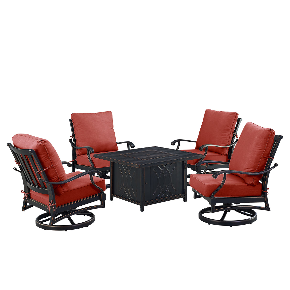 Black Aluminum Fire Table Set with Four Club Chairs