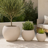 Set of 3 Smooth Round Polystone Indoor/Outdoor Planters, Sand
