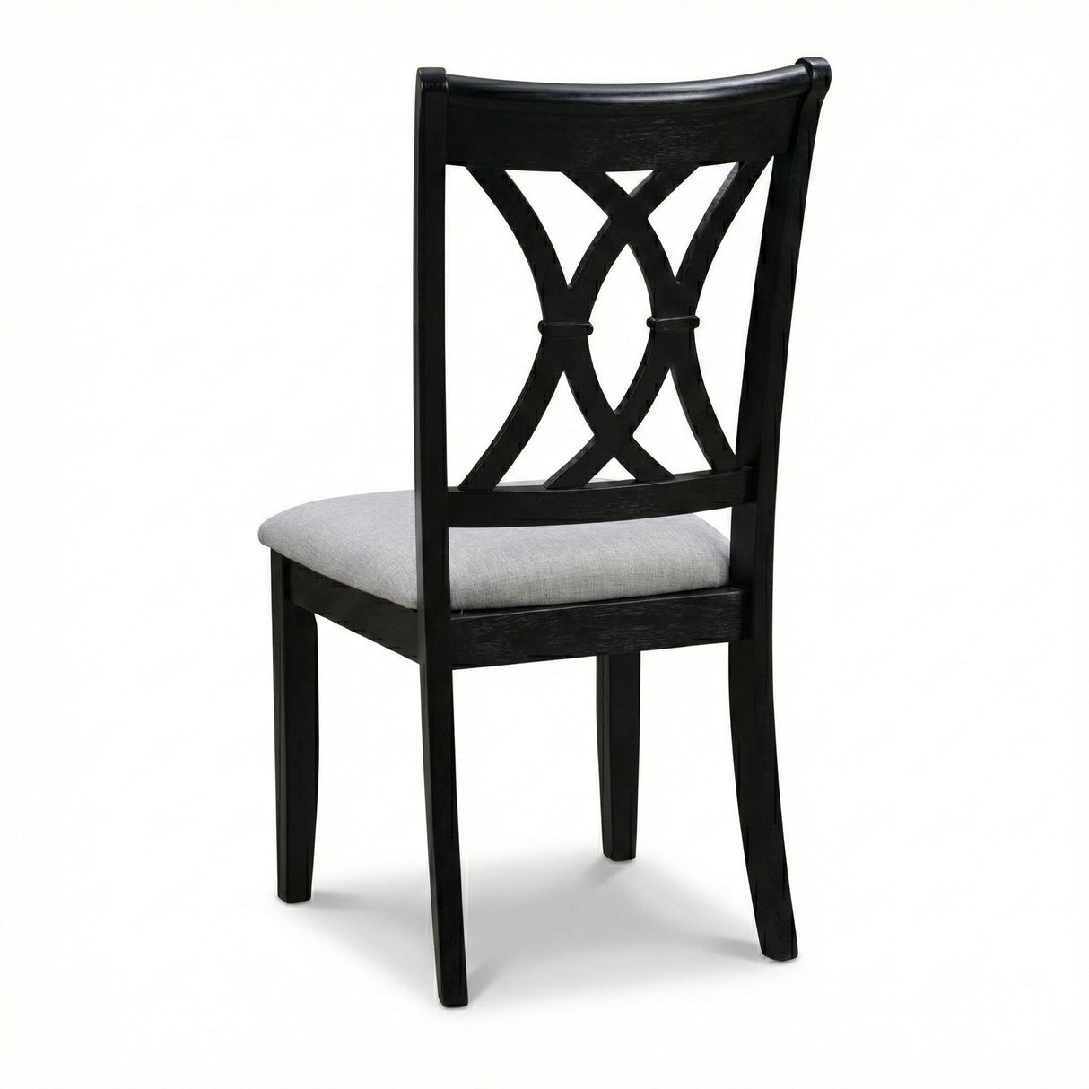 Traditional Dining Chairs, Set of 2, Black Finish with Grey Polyester Upholstered Seats Solid Rubberwood