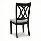 Traditional Dining Chairs, Set of 2, Black Finish with Grey Polyester Upholstered Seats Solid Rubberwood