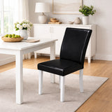 Modern 5-Piece 43.3 Inch Rectangular Dining Set, White Finish with Black PU Leather Upholstered Chairs, Solid Rubberwood