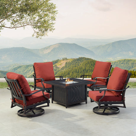 Black Aluminum Fire Table Set with Four Club Chairs - Sharicks