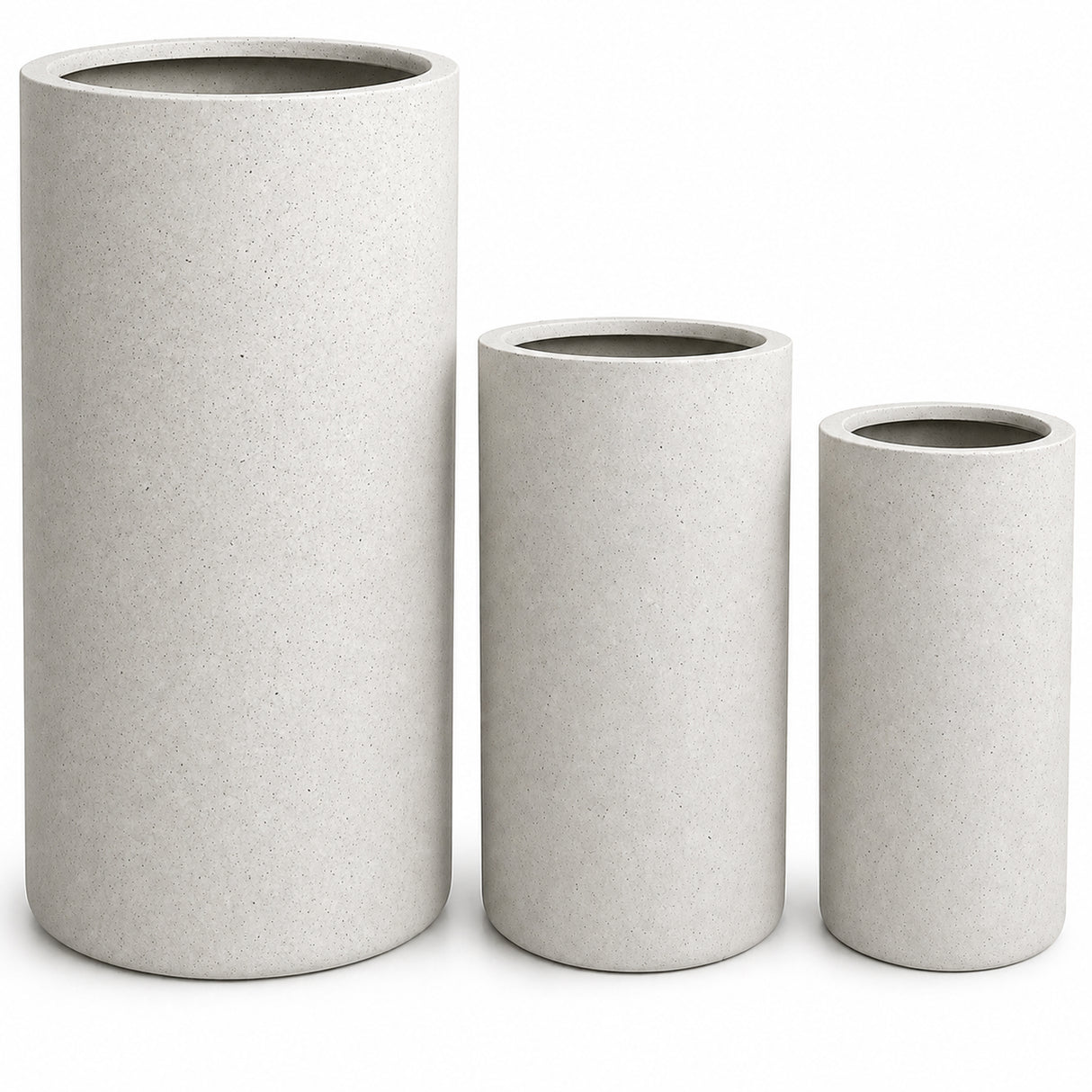 Set of 3 Tall Cylinder Polystone Indoor/Outdoor Planters, White
