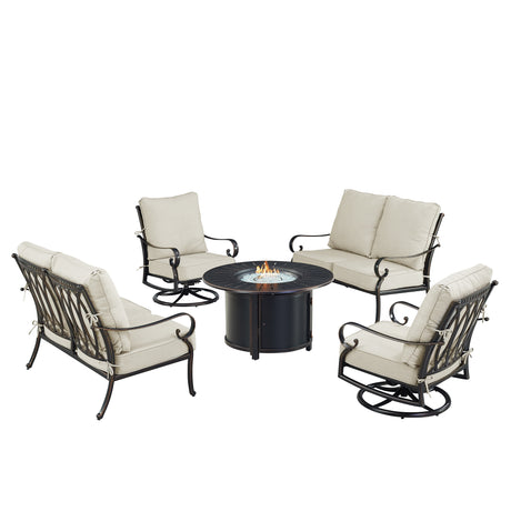 Black Aluminum Fire Table Set with Two Loveseats and Two Club Chairs - Sharicks