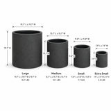Set of 4 Round Cylinder Polystone Indoor/Outdoor Planters, Black