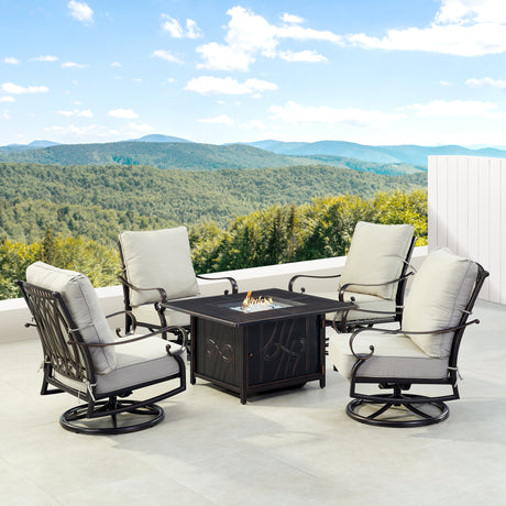 Black Aluminum Fire Table Set with Four Club Chairs - Sharicks