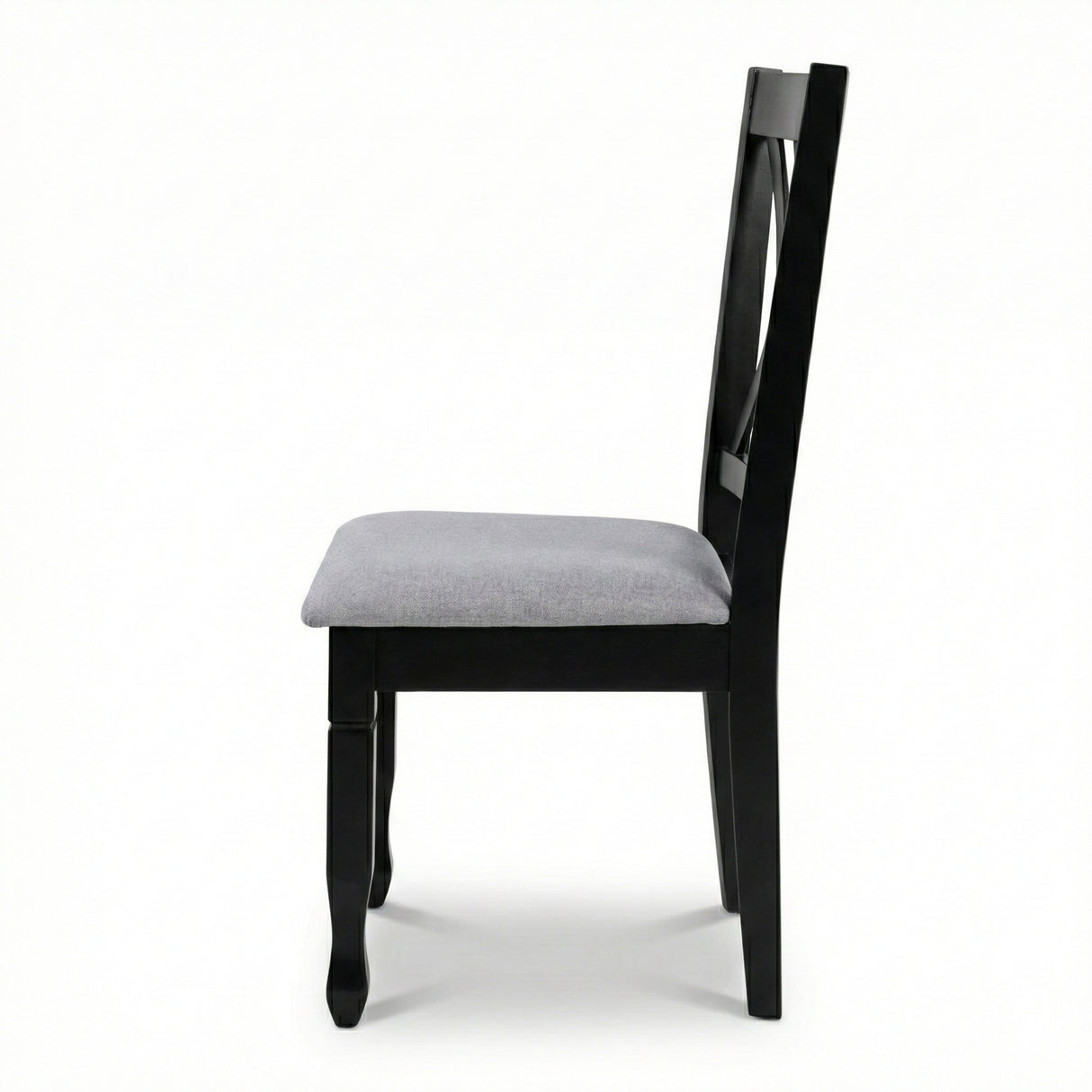 Traditional Dining Chairs, Set of 2, Black Finish with Grey Polyester Upholstered Seats Solid Rubberwood