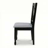 Traditional Dining Chairs, Set of 2, Black Finish with Grey Polyester Upholstered Seats Solid Rubberwood