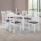 Traditional 7-Piece 59 Inch Rectangular Dining Set, White Finish with Black PU Leather Upholstered Chairs, Solid Rubberwood