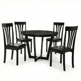 Modern 5-Piece 41.3 Inch Round Dining Set, Black Finish with Black PU Leather Upholstered Chairs, Solid Rubberwood