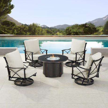 Black Aluminum Fire Table Set with Four Club Chairs - Sharicks