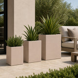 Set of 3 Rectangular Polystone Indoor/Outdoor Planters, Sand