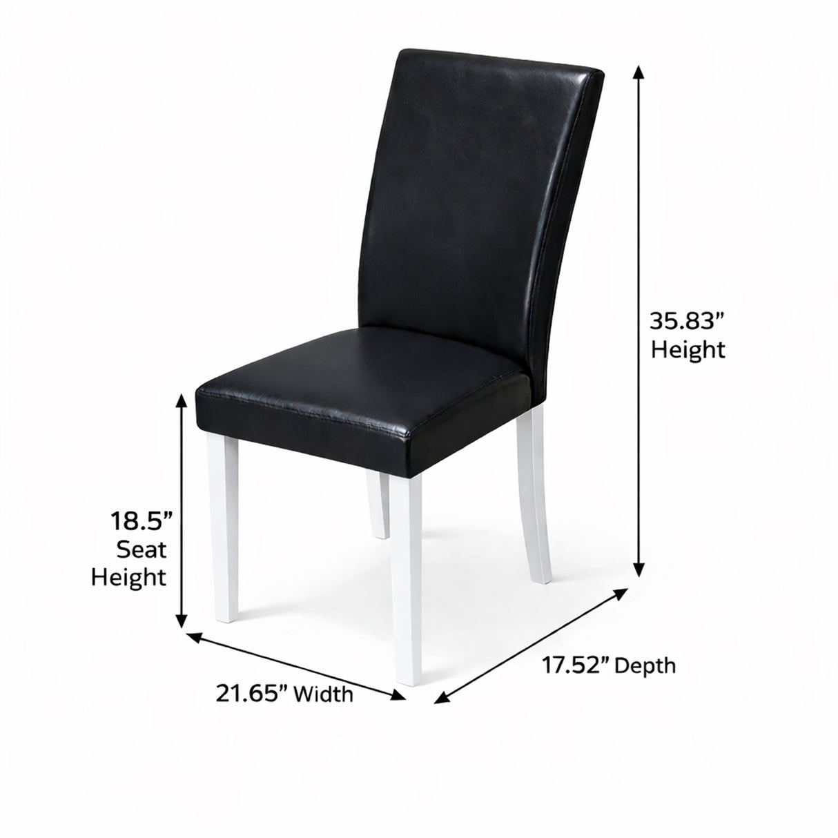 Modern 5-Piece 43.3 Inch Rectangular Dining Set, White Finish with Black PU Leather Upholstered Chairs, Solid Rubberwood