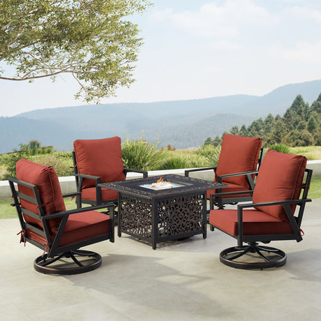 Black Aluminum Fire Table Set with Four Club Chairs - Sharicks